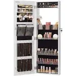 SONGMICS Jewelry Cabinet Armoire Organizer, Wall/Door Mount Storage Cabinet with Full-Length Frameless Lighted Mirror, Built-in Makeup Mirror, 2