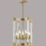 Hanging Pendant Light Fixture-8 Light Rectangle Clear Brass Modern Chandelier for Dining Room, Bedroom, Foyer and Entryway