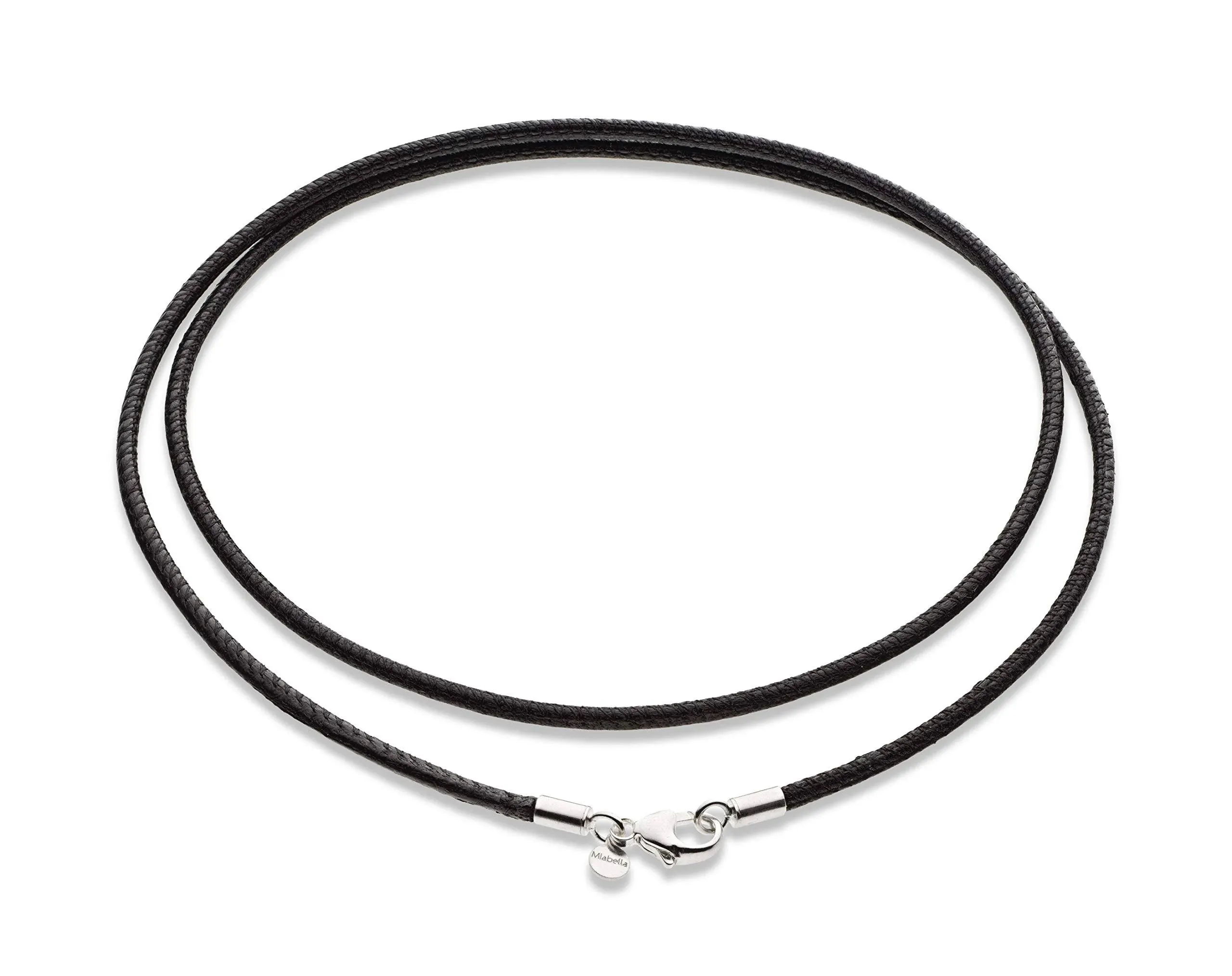 Miabella Genuine 2mm Black or Brown Italian Leather Cord Chain Necklace for Men Women with 925 Sterling Silver Clasp Made in Ita