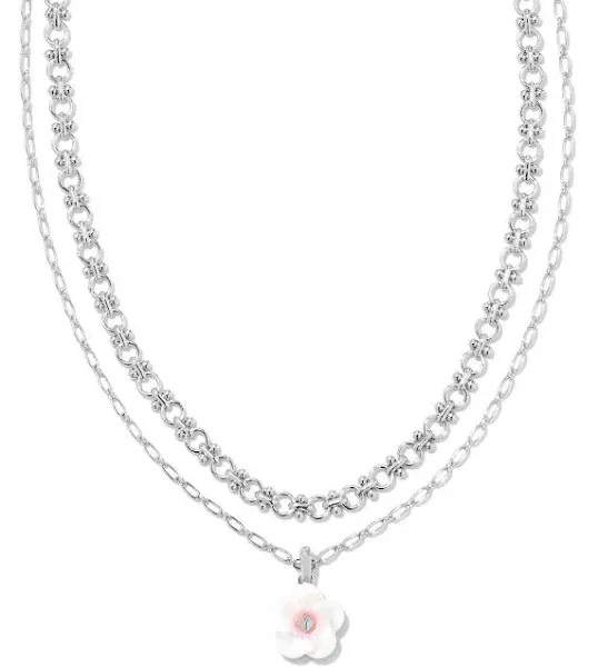 Kendra Scott Deliah Silver Multi Strand Necklace in Iridescent Pink White Mix