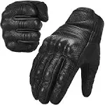 ILM Goatskin Leather Motorcycle Motorbike Powersports Racing Gloves Touchscreen for Men and Women Model DN01(L, Black Unperforated)