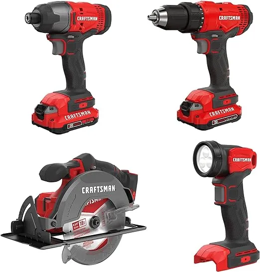 Craftsman V20 Cordless Drill Combo Kit, 4 Tool (CMCK401D2)