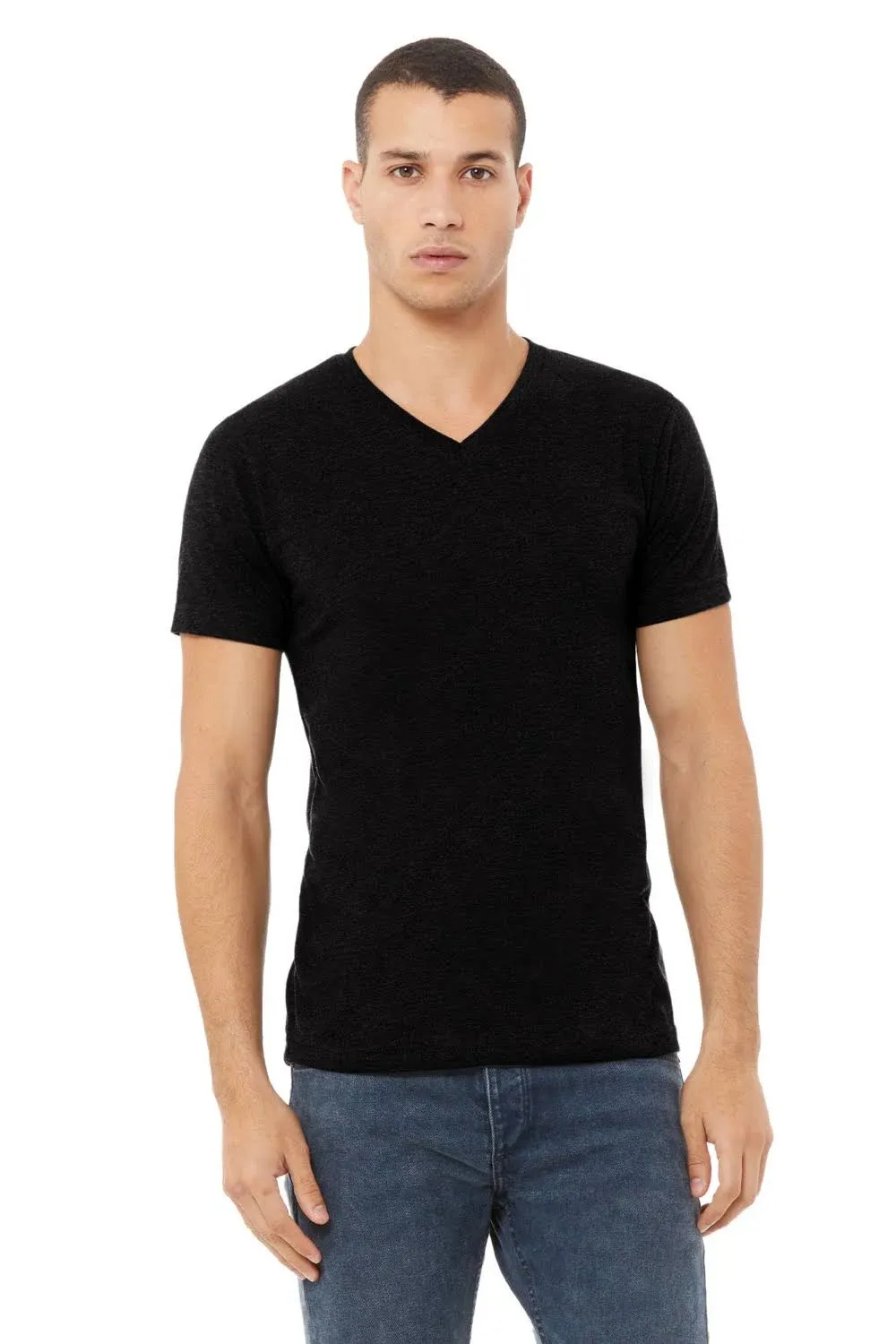 Bella + Canvas 3005CVC unisex CVC Jersey V-Neck T-Shirt - Solid Blk Blend - 2XL