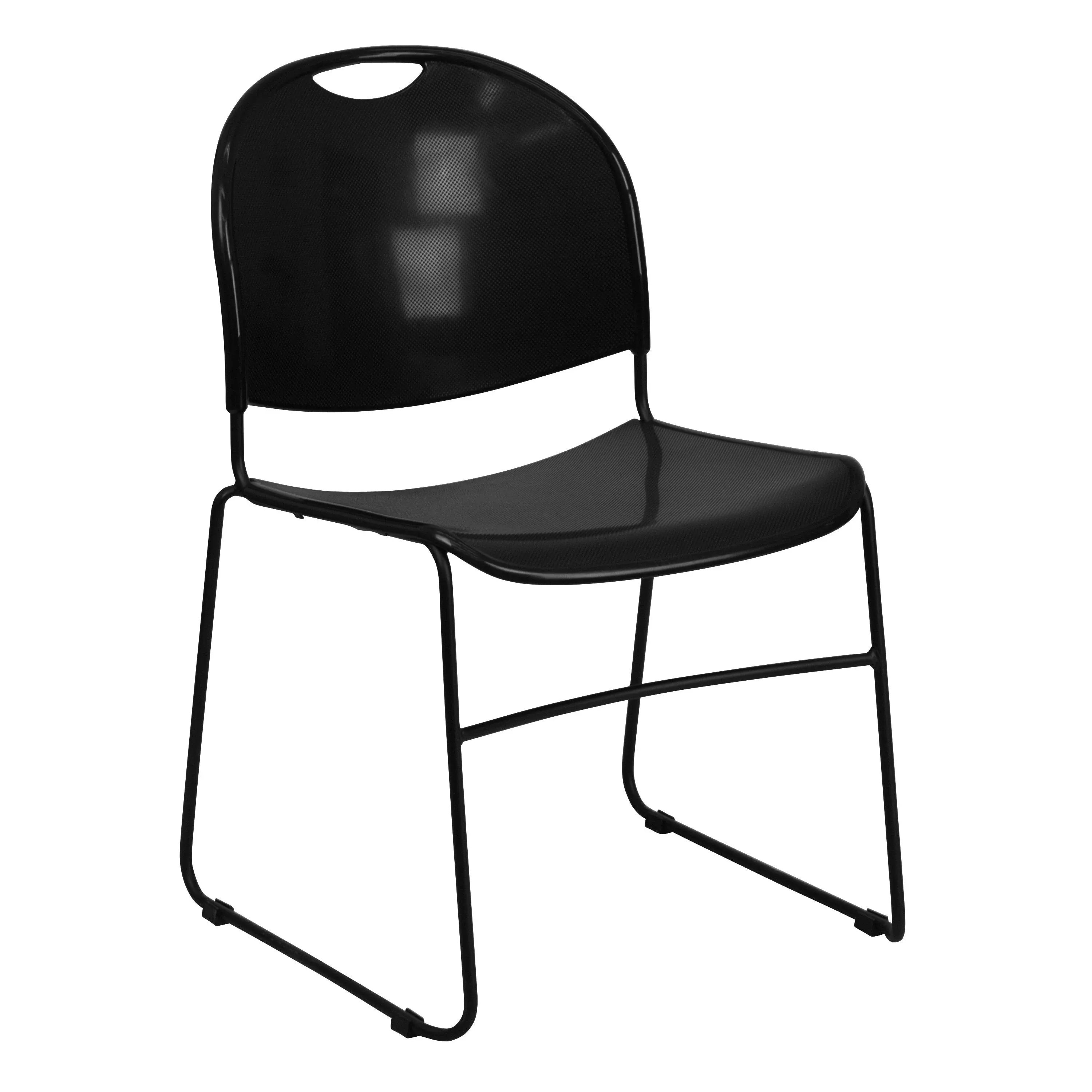 Hercules Series 880 lb. Capacity Black Ultra Compact Stack Chair with Black Frame | Flash Furniture