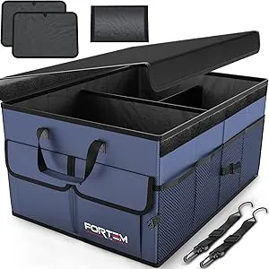 FORTEM Car Trunk Organizer, Collapsible Multi Compartment Car Organizer, Foldable SUV Storage for Car Accessories for Women Men, Non Slip Bottom,