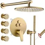 VANFOXLE Shower Faucet Set Brushed Nickel Shower System,Push Button Diverter Shower Faucet with 2 in 1 Handheld,Ceiling Mount 10 Inch Shower Head with 4 PCS Dual Modes 2 Inch Body Jets