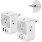 TESSAN Italy Power Adapter with 4 Outlets 3 USB Ports (1 USB C), Italy Travel Plug Adapter 2 Packs