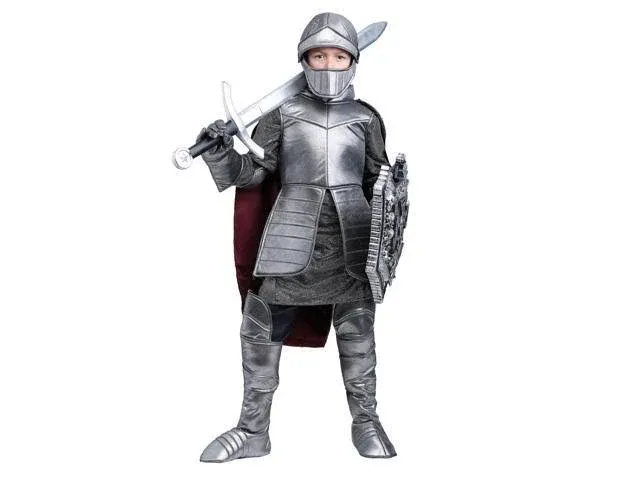 Knight Armor Costume for Kids | Metallic Foam-Backed Suit with Attached Cape, Helmet, Gauntlets, and Boot Covers