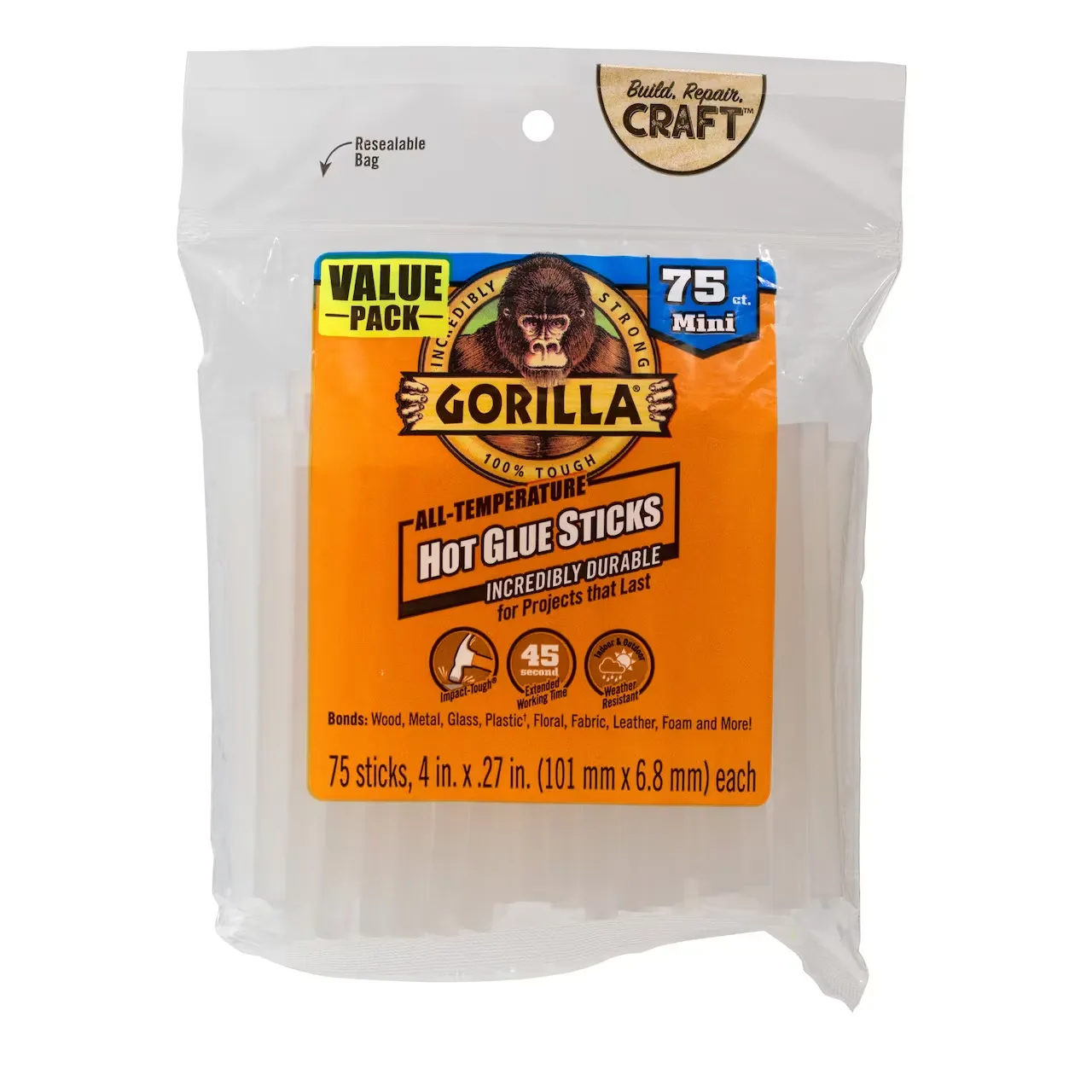 Gorilla Glue Mini Hot Glue Sticks - 75 / Pack - Clear