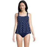 Lands' End Women's Flutter Scoop Neck Tankini Top - Deep Sea Polka Dot