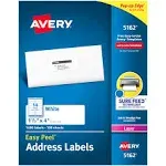 Avery Easy Peel Mailing Address Labels Laser 1 1/3 x 4 White 1400/Box 5162