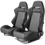 Ikon MOTORSPORTS, Universal Racing SEATS with Dual Sliders, Reclinable Black PU Leather & Shinny Mesh Fabric Sport Bucket Seats, 1 Pair Driver +