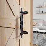 EaseLife 9" Barn Door Pull Handle,Rustic Black Cast Iron Grab,Easy Install