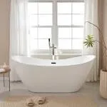 Vanity Art 71 in. Acrylic Flatbottom Freestanding Bathtub in White/Matte Black