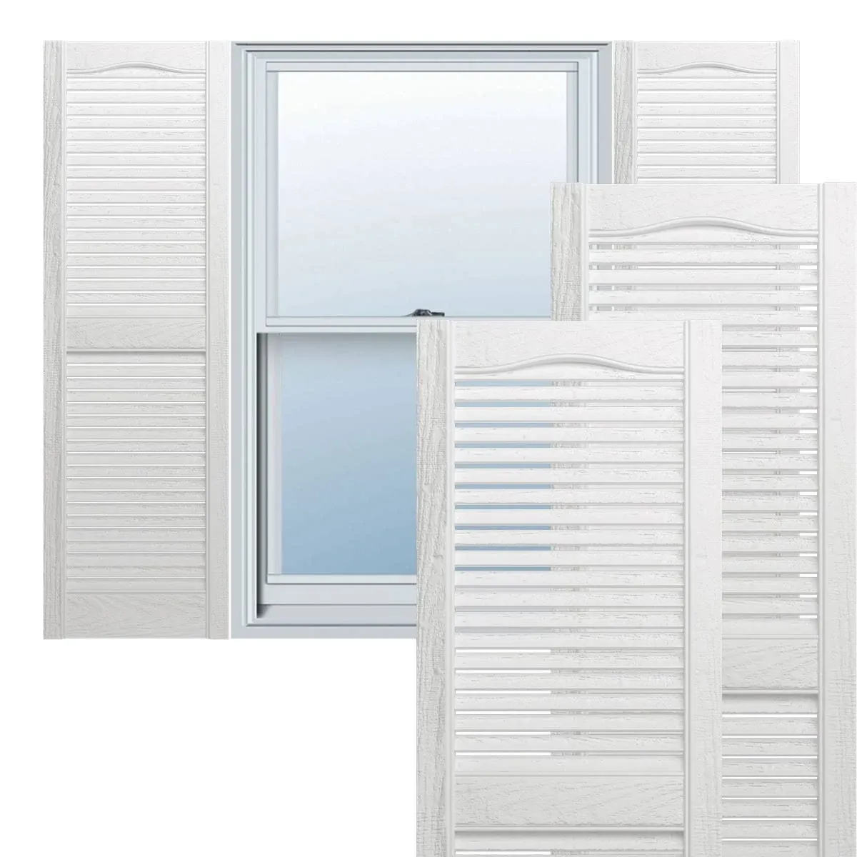 14.5 in. x 25 in. Louvered Vinyl Exterior Shutters Pair in White