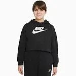 Nike Girls' Sportswear Club French Terry Cropped Hoodie, Large, Black/White