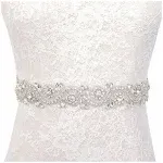 Pardecor Wedding Sash Dress Belt Bridal Rhinestone Belt Crystal Silver Trim Womens Belt Ivory Ribbon for Wedding