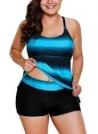 Gloria&Sarah Plus Size Bathing Suits for Women Color Block Striped Tankini Swimsuits with Boyshorts Swimwear S-XXXXL