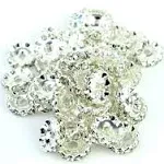 RUBYCA 100pcs 12mm Wavy Rondelle Spacer Beads Silver Tone White Clear Czech Crystal for Bracelet Necklace Jewelry Making