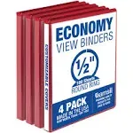 Samsill 0.5 Inch 3 Ring Binder, Made in USA, Economy Round Ring, Clear View Cover, 100 Sheet Capacity - for School, Home, Office - Red, 4 Pack