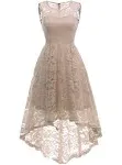 MUADRESS Womens Vintage Floral Lace Sleeveless Hi-Lo Cocktail Formal Swing Dress Champagne Small