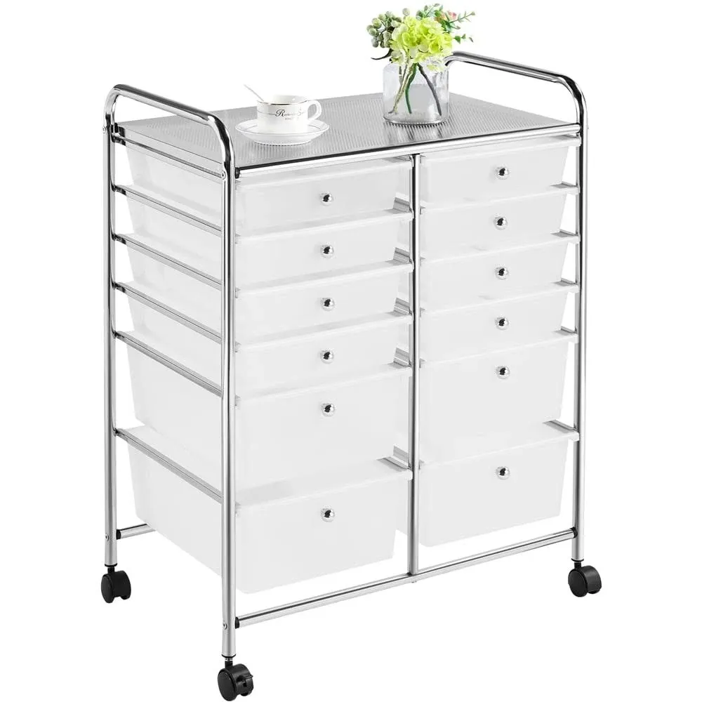 Smilemart 12 Drawer Rolling Storage Cart Organizer with Lockable Wheels, White