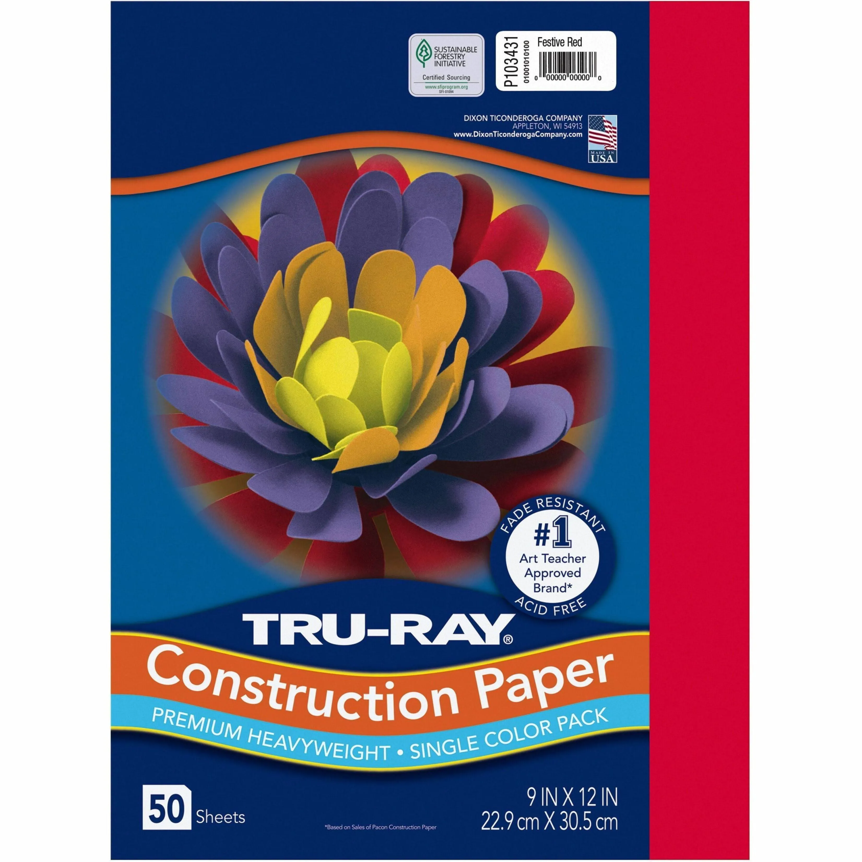 Pacon Tru-Ray Construction Paper, 76 lbs., 9 x 12, Festive Red, 50