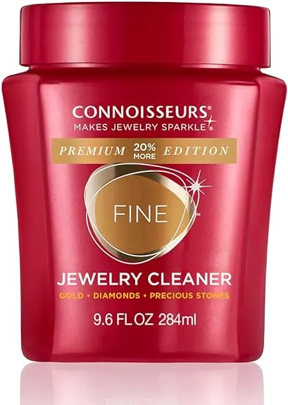 Connoisseurs Premium Edition Fine Jewelry Cleaner Solution for Gold, Platinum, Diamonds & Precious Gemstones, Value size, 9.6 Ounce