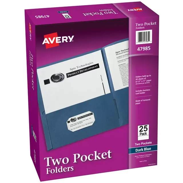 Avery Two-Pocket Folder, 40-Sheet Capacity, Dark Blue, 25-box