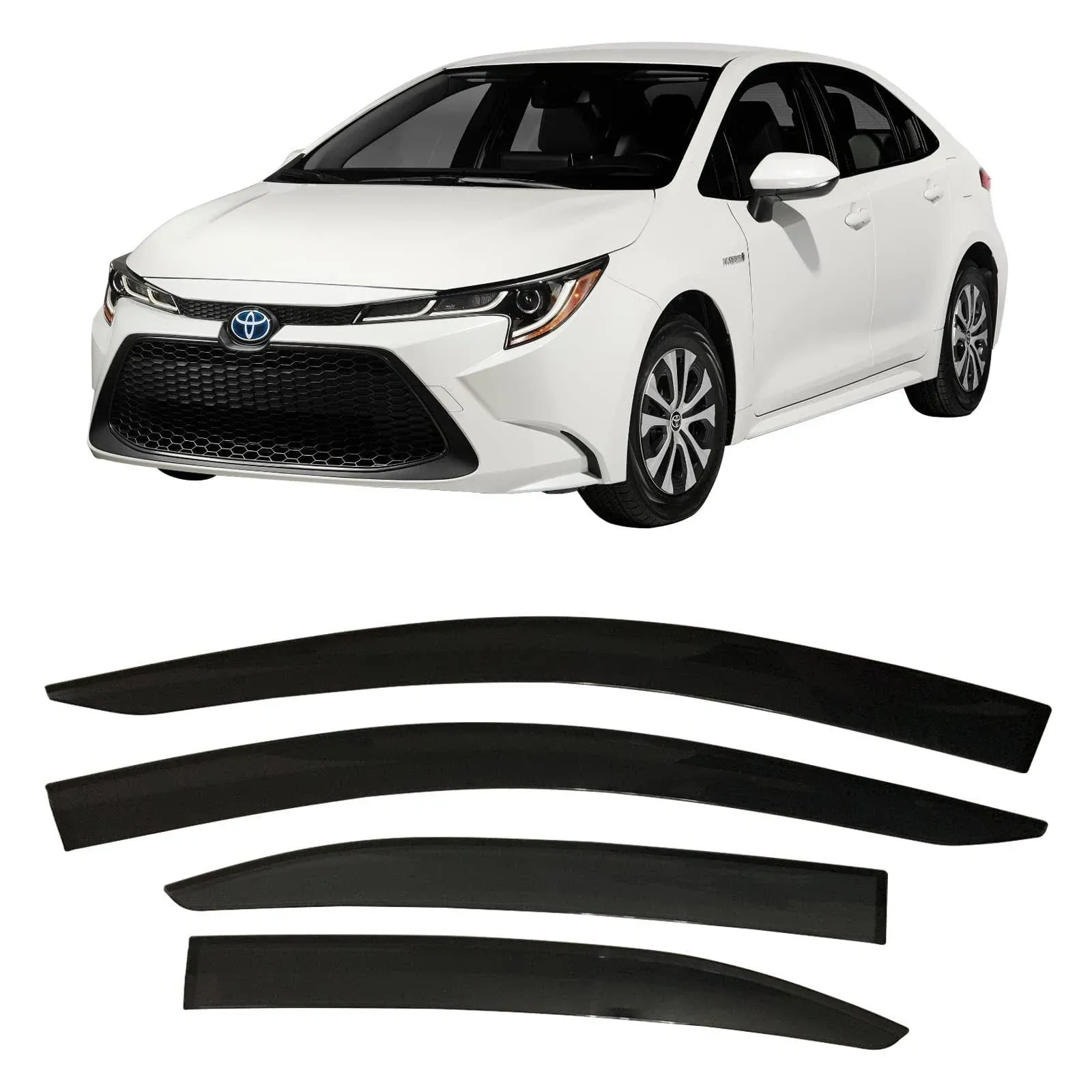 2019-2025 Tape-On Side Window Visor Deflectors for Toyota Corolla Sedan L LE SE XLE XSE FX Hybrid Dark Tinted Rain Guards 2020 2021 2022 2023 2024