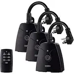 HBN Outdoor Indoor Wireless Remote Control Dual 3-Prong Outlet Weatherproof Heavy Duty 15 A Compact 2 Grounded Outlets with Remote 6-Inch Cord 100ft