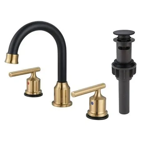 WOWOW Widespread Bathroom Sink Faucet with Pop-Up Drain Plug Vanity Faucet 2 ...