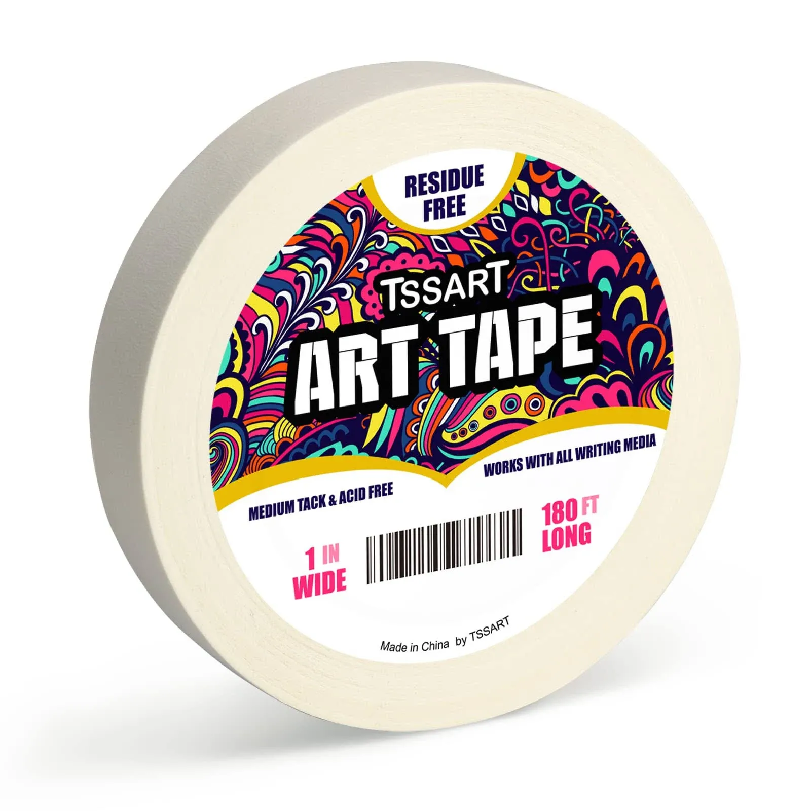 TSSART White Art Tape Medium Tack - Masking Artists Tape for Drafting Art Watercolor Painting Canvas Framing - Acid Free 1inch Wide 180ft Long