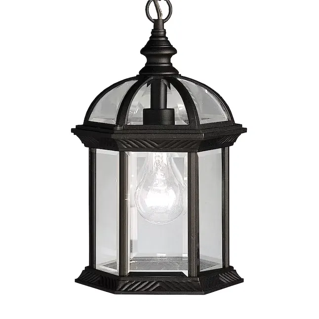 Kichler Barrie Black Traditional Clear Glass Lantern Medium Outdoor Hanging Pendant Light