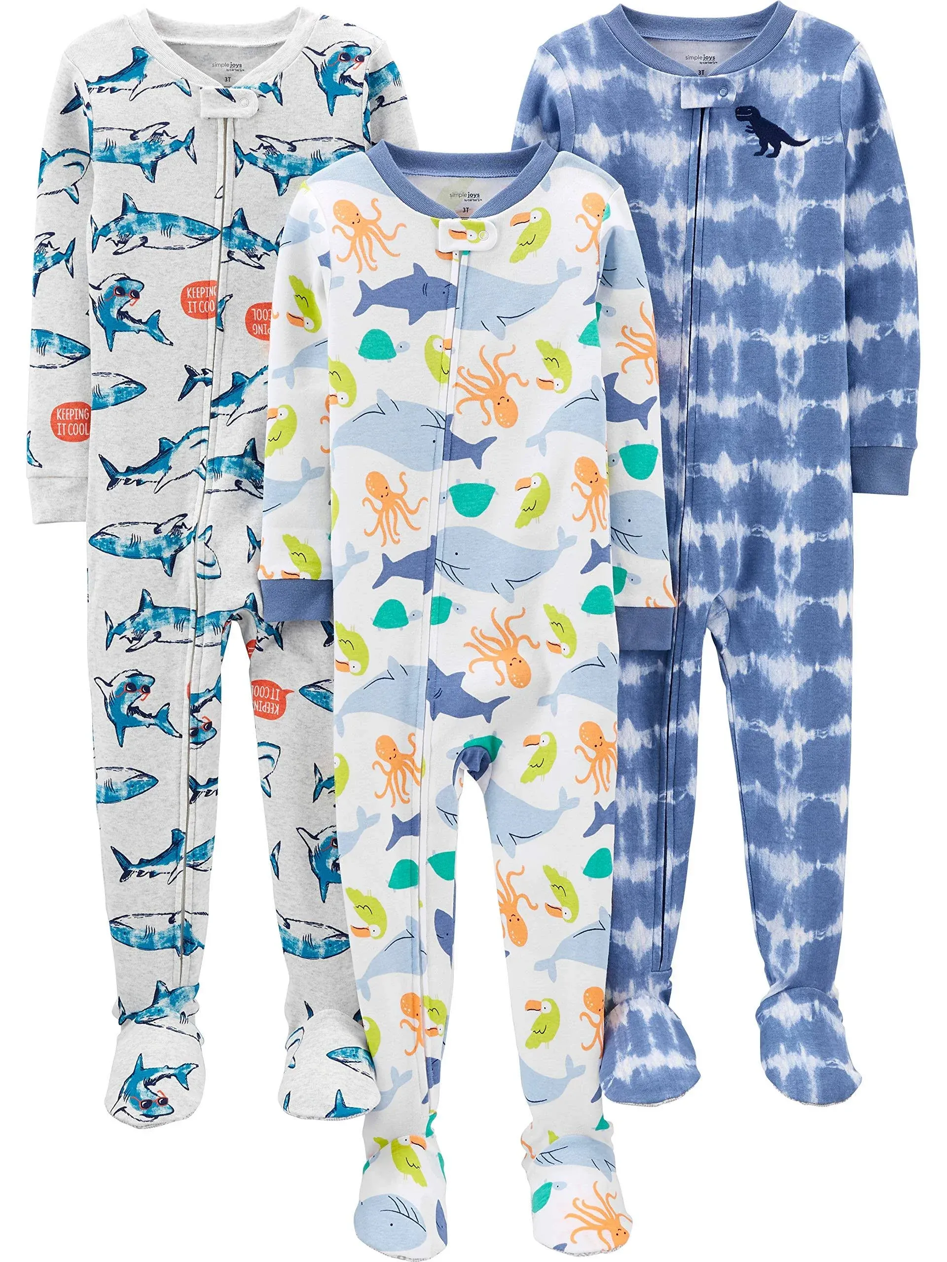 Simple Joys by Carter's Toddlers and Baby Boys' Snug-Fit Footed Cotton Pajamas, Pack of 3