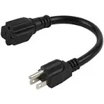 15 Amp to 20 Amp Plug Adapter Cable [ul Listed] 12AWG (1-Foot) NEMA 5-15P to 5-15/20R (Comb 20Amp T Blade) 15 Amp Household Plug to 20 Amp T-Blade