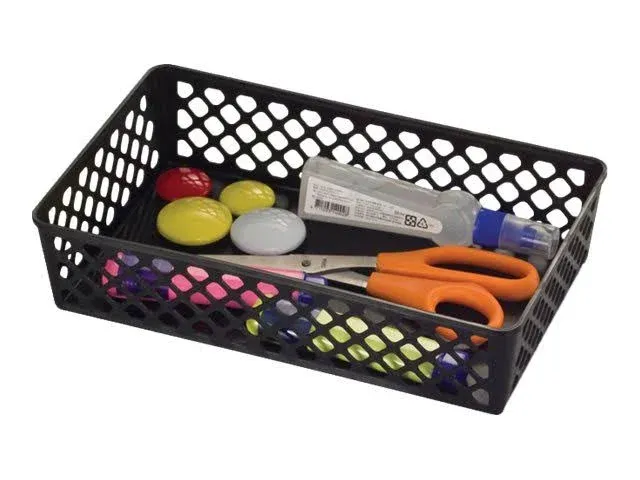 Stackable Supply Basket, Black, Plastic, 10.1" W, 2.4" H