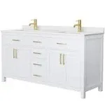 Wyndham Collection Beckett 66 inch Double Bathroom Vanity in White, White Cultured Marble Countertop / Brushed Gold