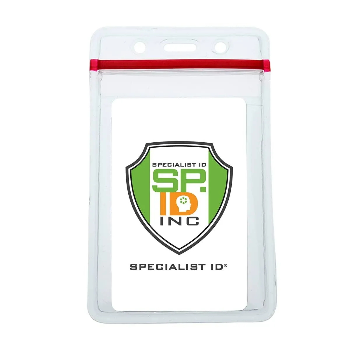 5 Pack - Heavy Duty Vertical Vinyl Badge Holders with Resealable Zip Top Closure - Water Resistant with Red Seal Pouch for Multiple Employee Work Badges, Passes & I'd Cards by Specialist ID