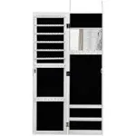 Costway Wall Door Mounted Mirrored Jewelry Cabinet Armoire Storage Organizer White