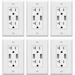 TOPGREENER 4A High Speed USB Wall Outlet Charger, 20Amp Tamper-Resistant Receptacle Plug, Charging Power Outlet with USB Ports, Electrical USB Socket, UL Listed, TU2204A-6PCS, White, 6 Pack