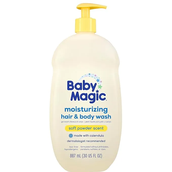 Baby Magic Tear-Free Gentle Hair and Body Wash for Infants, Soft Powder Scent, Hypoallergenic, 30 oz