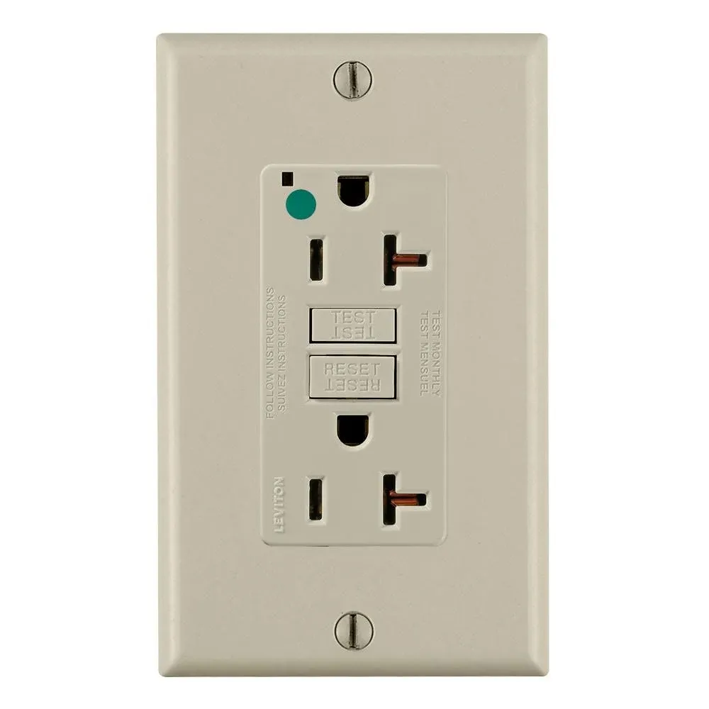 Leviton 20 Amp Self-Test SmartLockPro Hospital Grade Duplex GFCI Outlet with LED ...