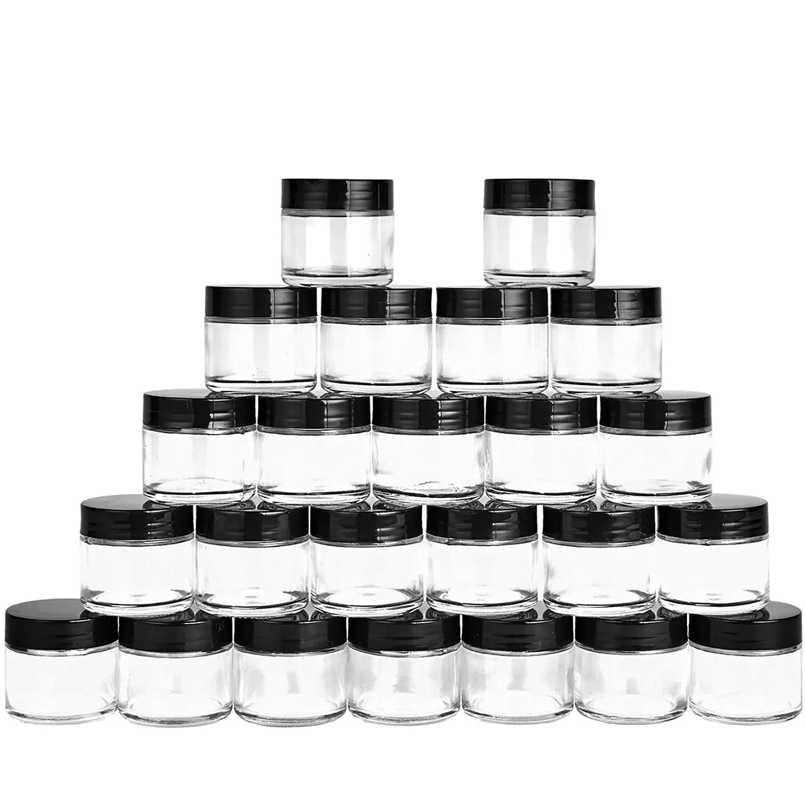 Hoa Kinh 2 Ounce Glass Jars with Lids 24 Pack Round Glass Jars Small Clear Glass Container with Black Plastic Smooth Lids