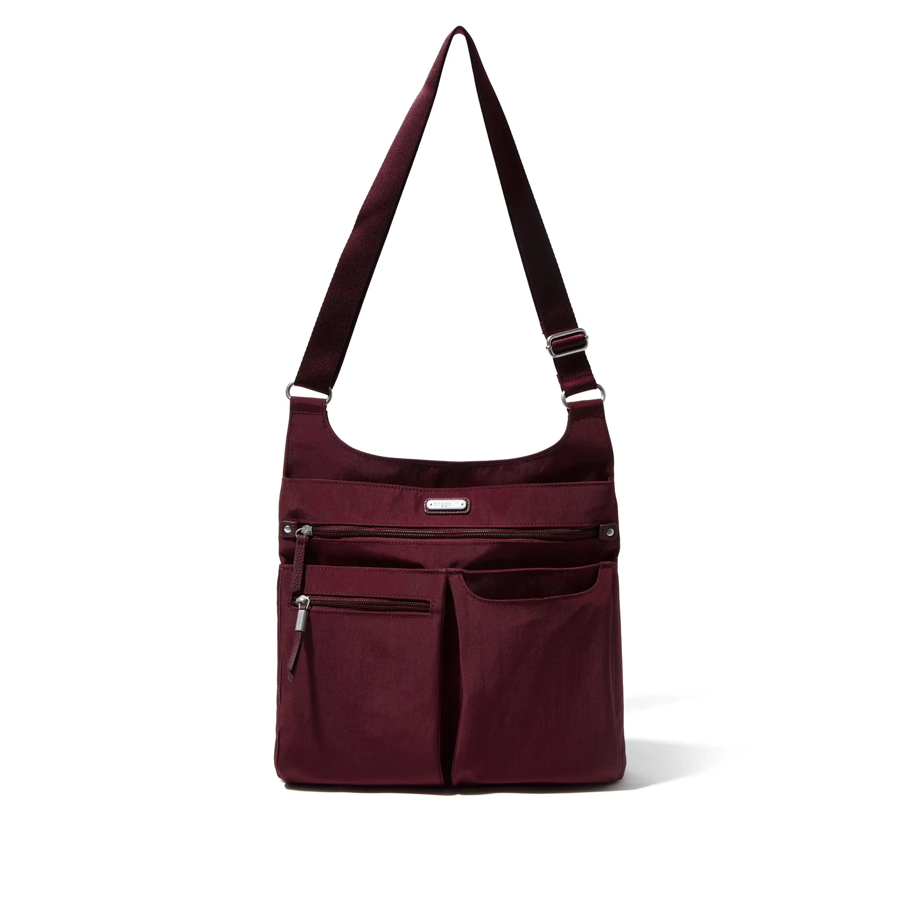 Baggallini On Track Zip Crossbody with RFID Phone Wristlet - Dark Cherry