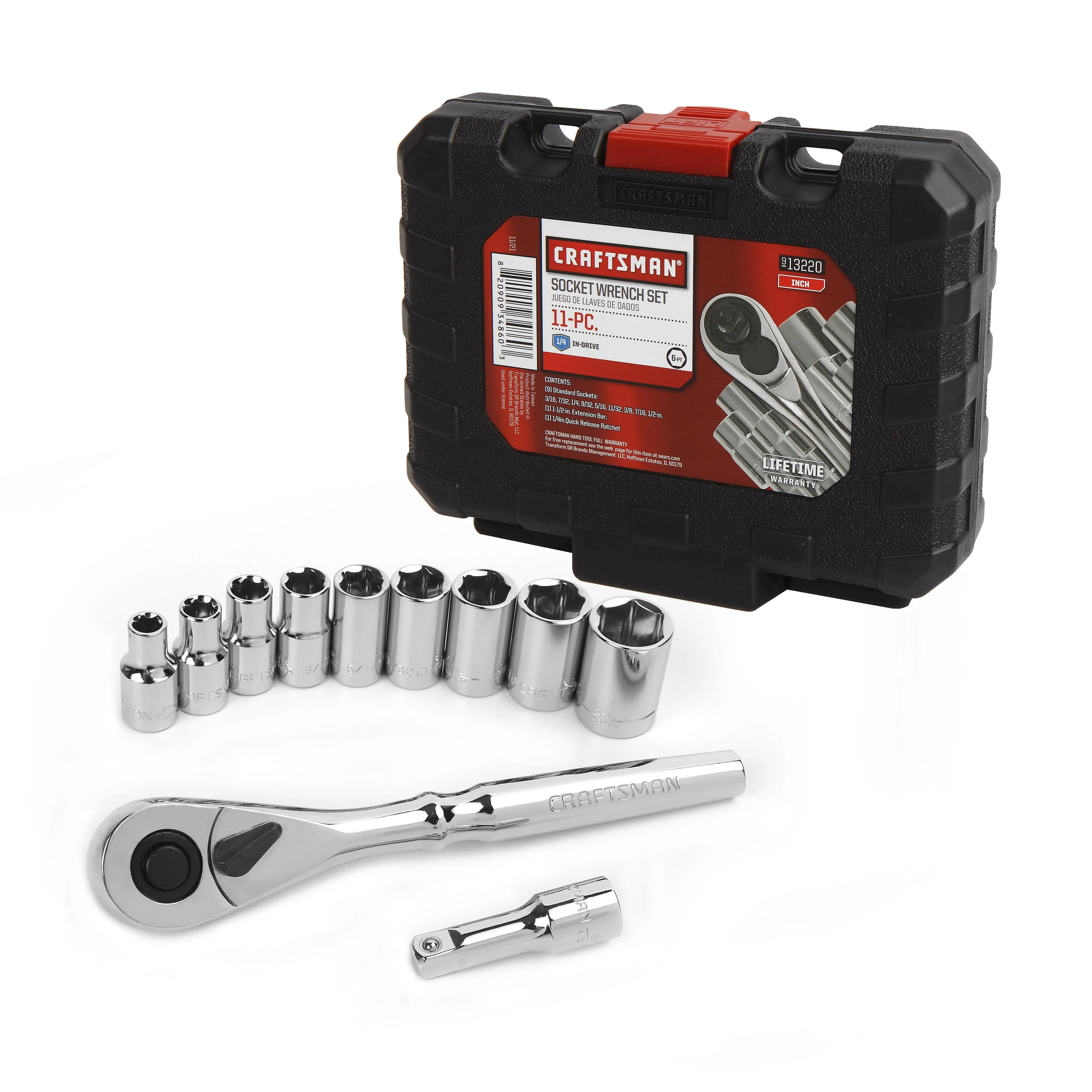 NEW Craftsman 11-PC 6-PT 1/4&#034; Drive Inch Socket Wrench Set #13220 Free Shipping!