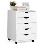 5 Drawer Mobile Lateral Filing Storage Home Office Floor Cabinet with Wheels-White