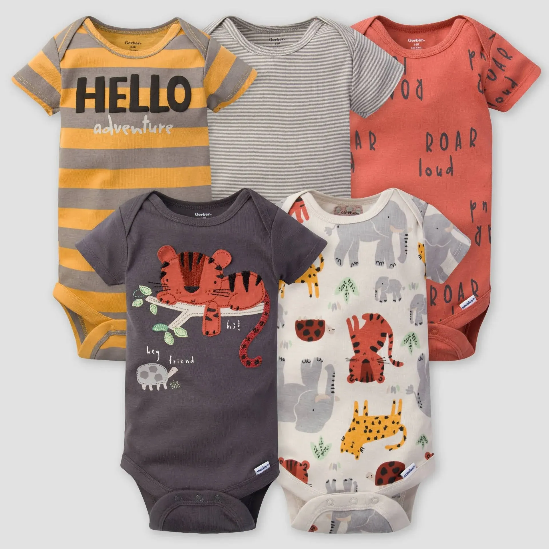 Gerber Baby Boys' 5-Pack Safari Short Sleeve Onesies