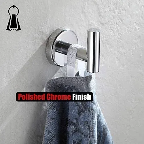 JQK Chrome Bathroom Towel Hook, 304 Stainless Steel Coat Robe Clothes Hook for Bathroom Kitchen Garage Wall Mounted (Pack of 2), TH100-CH-P2