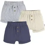 Gerber 3-Pack Baby Neutral Navy Stripe, Oatmeal, & Navy Knit Shorts